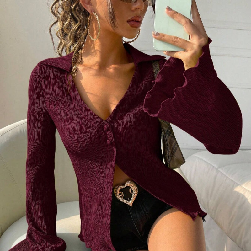 Top retro femme maille serree manches longues - Doux et facile