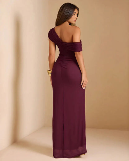 Robe maxi asymetrique femme froncee - Chic et habillee