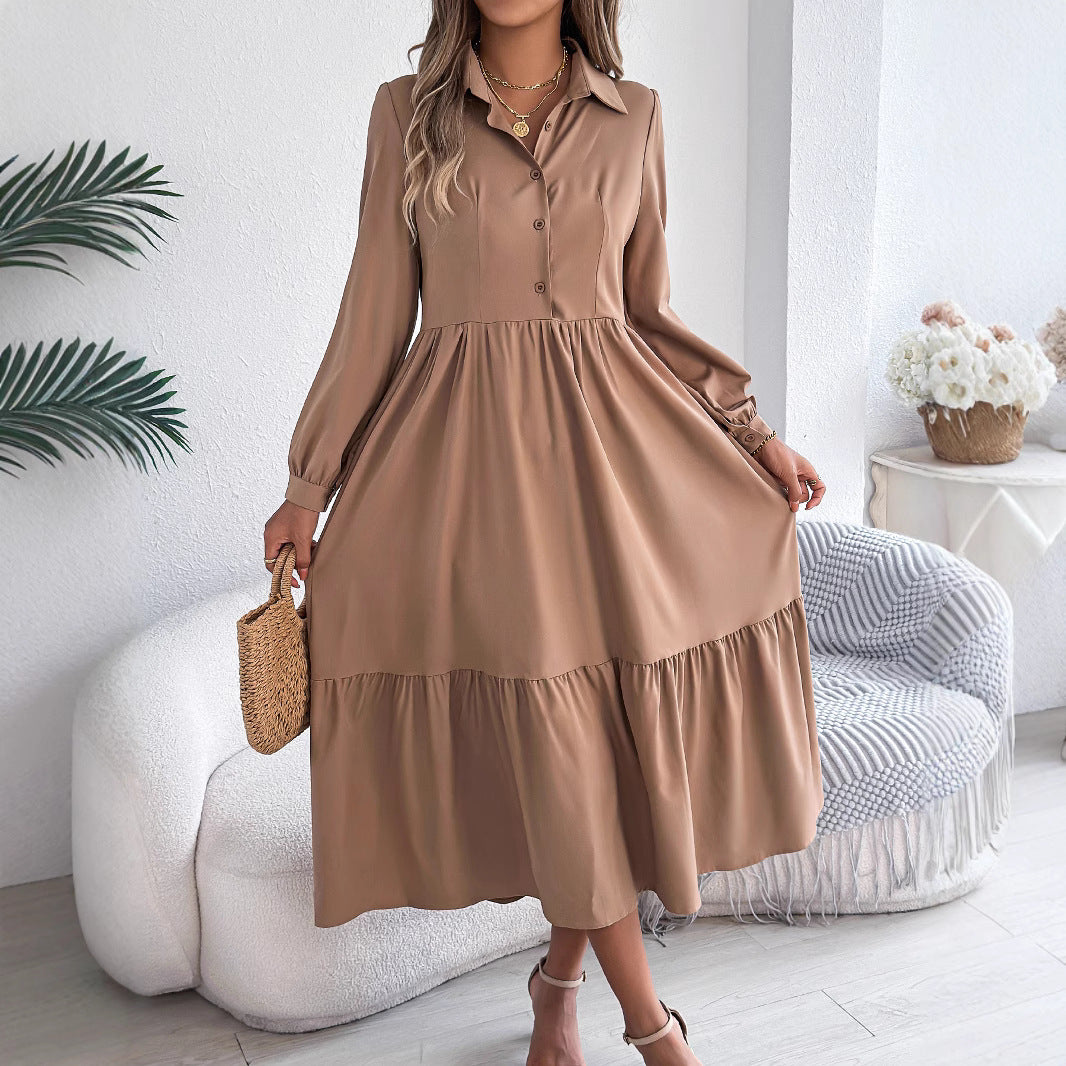 Robe Chemise à Volants Femme – Coupe Relaxed, Manches Longues Midi Élégante