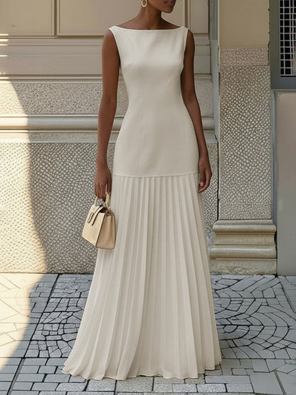 Robe Longue de Soirée en Gaze pour Femme – Col Bateau Élégant