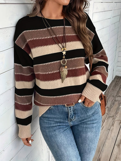 Maglione da donna a righe con girocollo - Morbido e confortevole