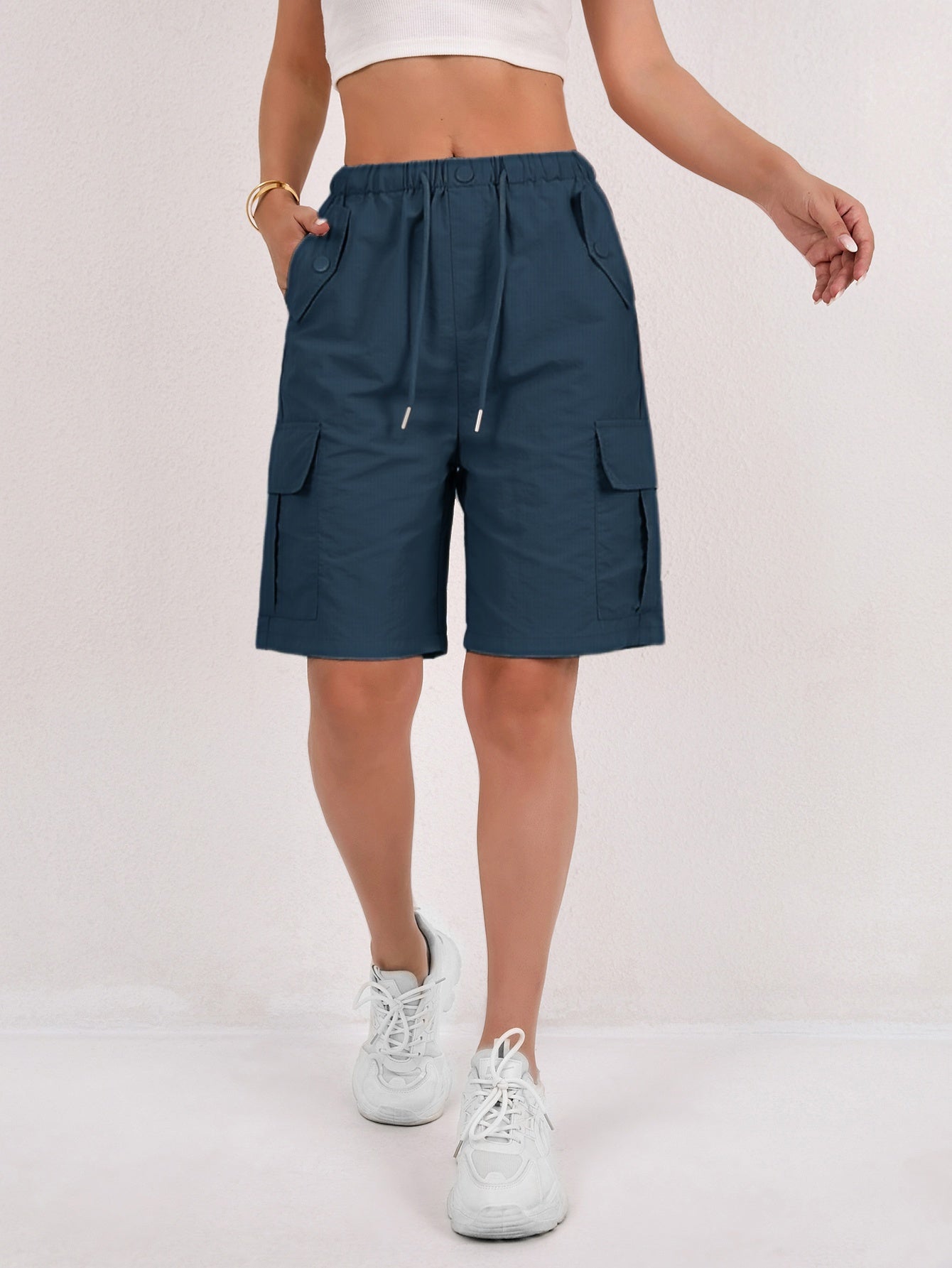 Short cargo Via rose poudré taille élastique femme