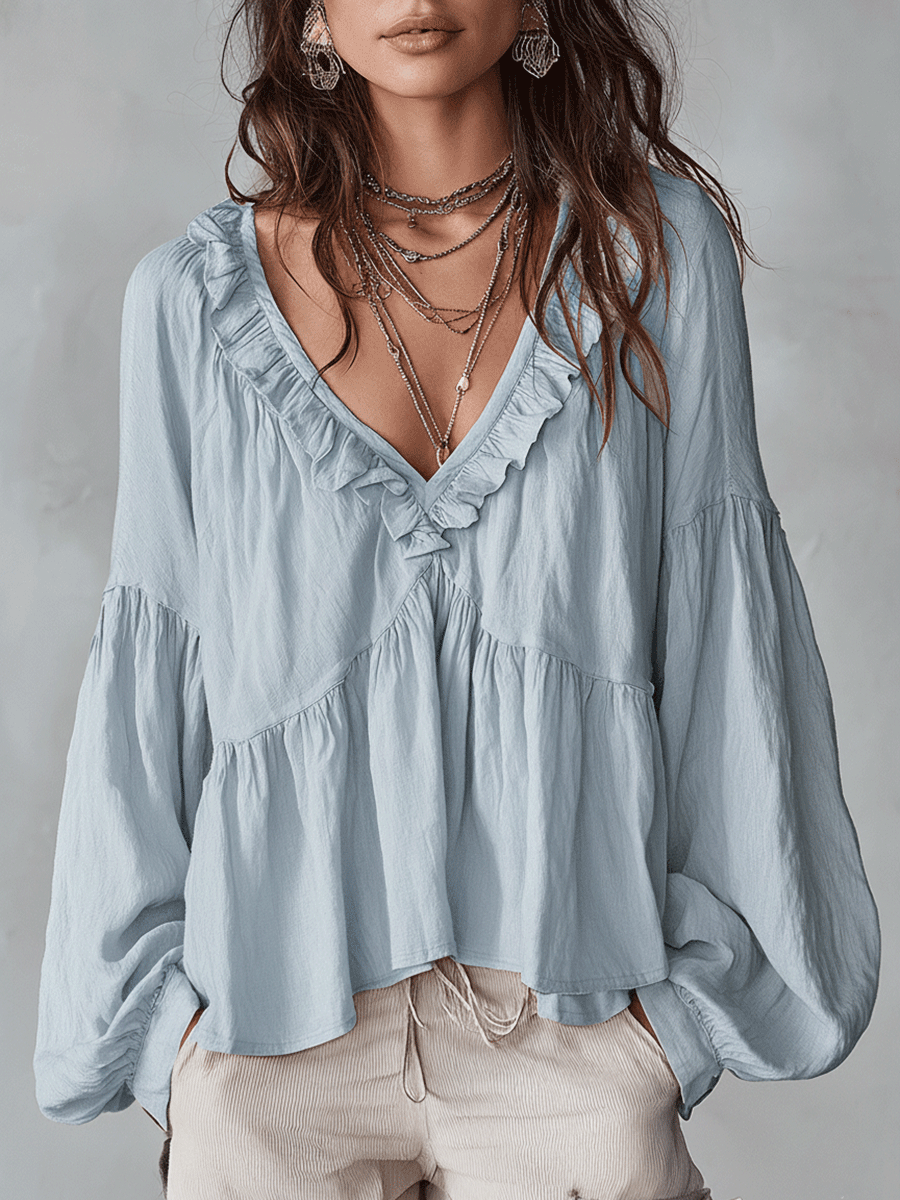 Blouse bohème femme à volants – Style vintage léger et romantique