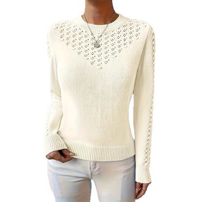 Women's openwork crew-neck sweater - Soft and elegant