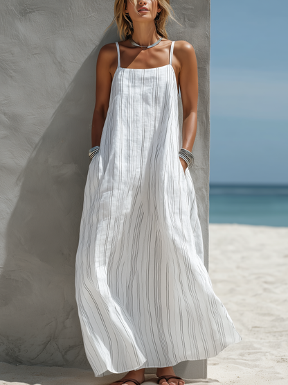 Women's Sleeveless Striped Maxi Dress - Light and Casual