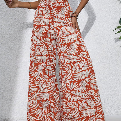 Pantalon large en coton imprimé floral bohème pour femmes - Taille haute, ceinture élastique, pantalon long de plage pour vacances d'été, style décontracté élégant
