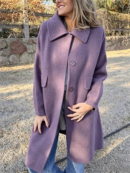 Women's casual single-breasted wool jacket – Elegant and warm everyday style