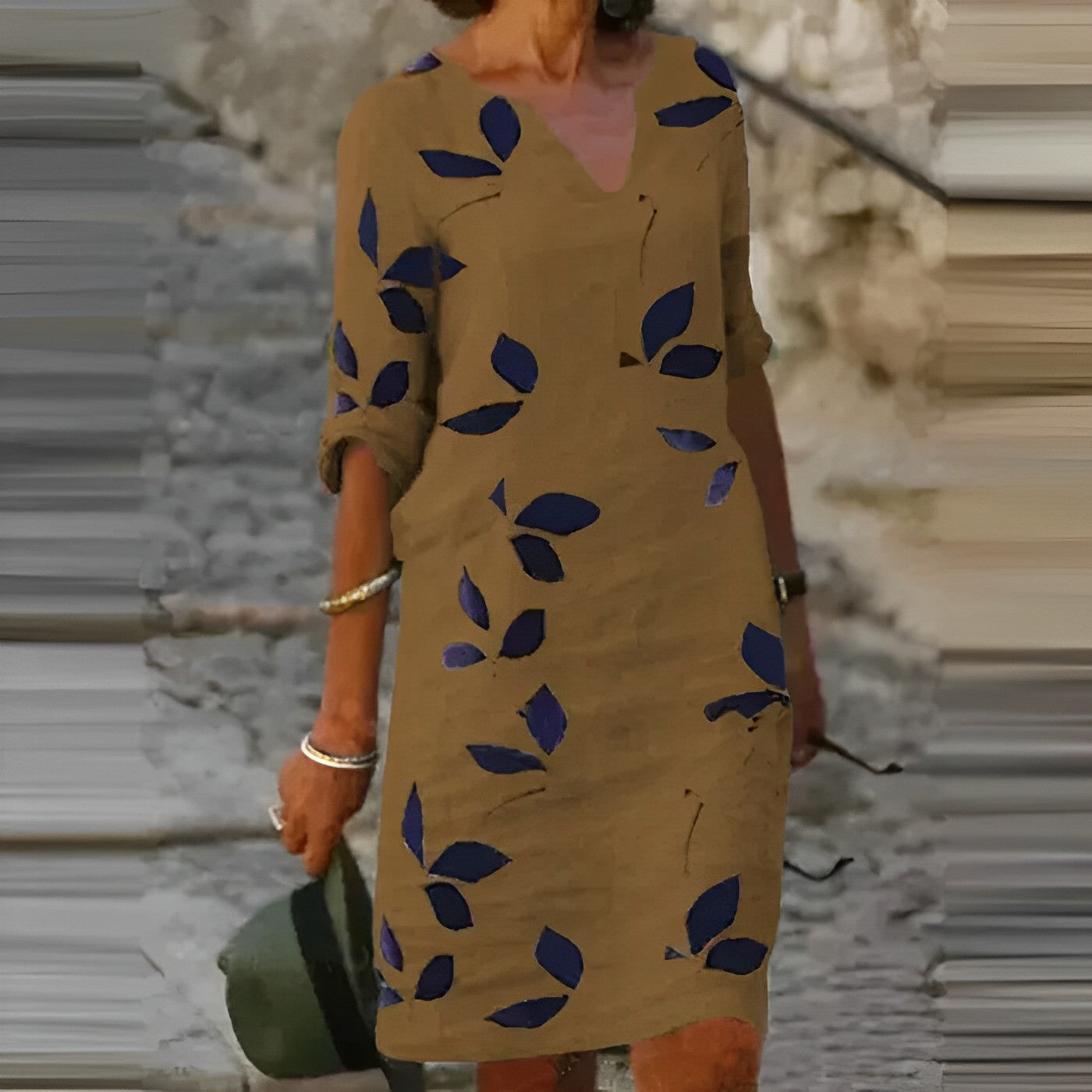 Robe Midi Florale Élégante Femme – Coupe Décontractée Col V pour l’Été