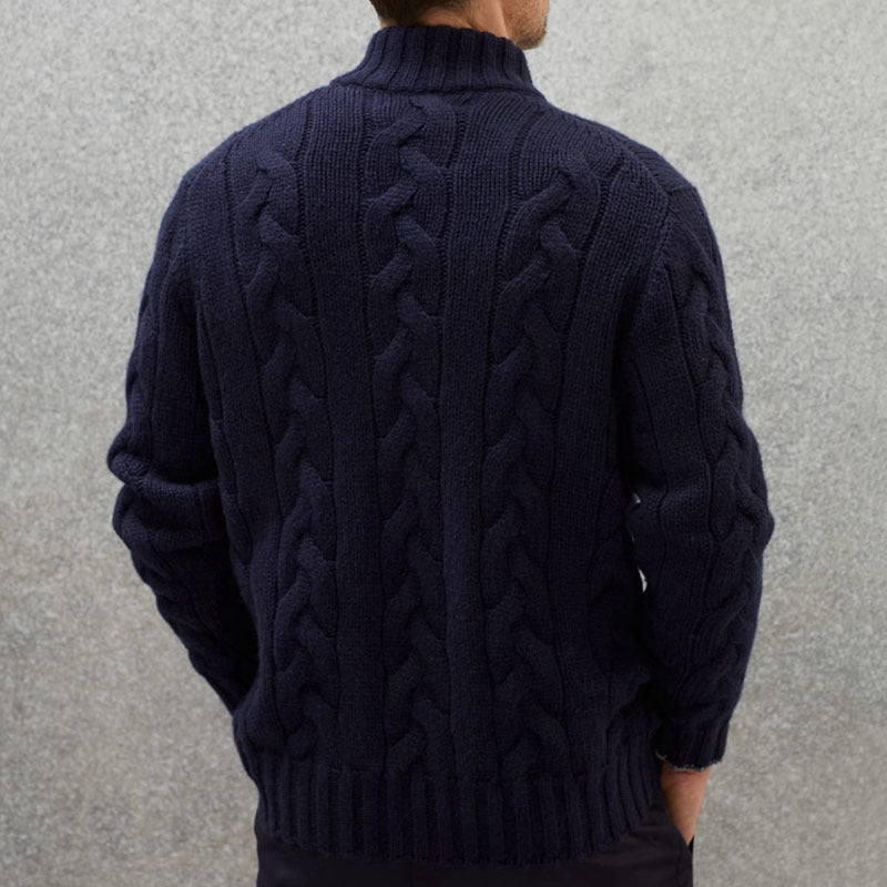 Pull élégant en maille torsadée pour homme – Pull zippé à col montant