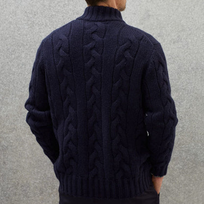 Pull élégant en maille torsadée pour homme – Pull zippé à col montant