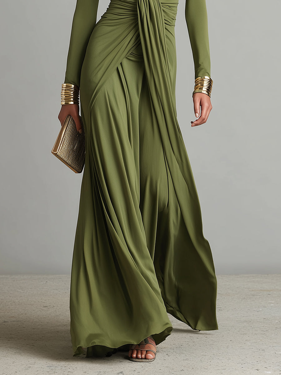 Robe maxi femme a col V profond - Elegante et fluide