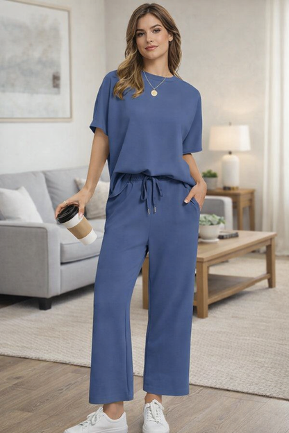 Ensemble Lounge Décontracté Moderne Femme Élégant – Confort Deux-Pièces en Tricot Nid d’Abeille