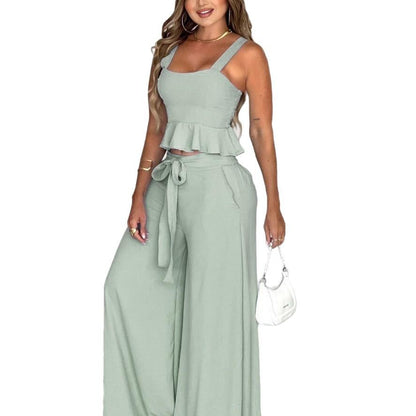 Ensemble femme plissé avec top bustier et pantalon large