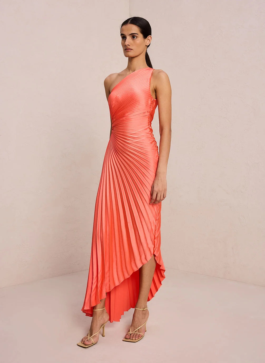 Asymmetric pleated maxi dress for women - Elegant and flowing