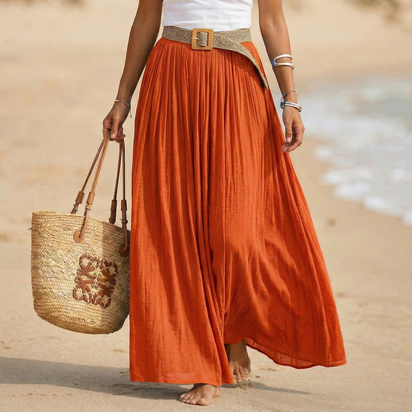 Abito maxi donna svasato con vita morbida stile spiaggia