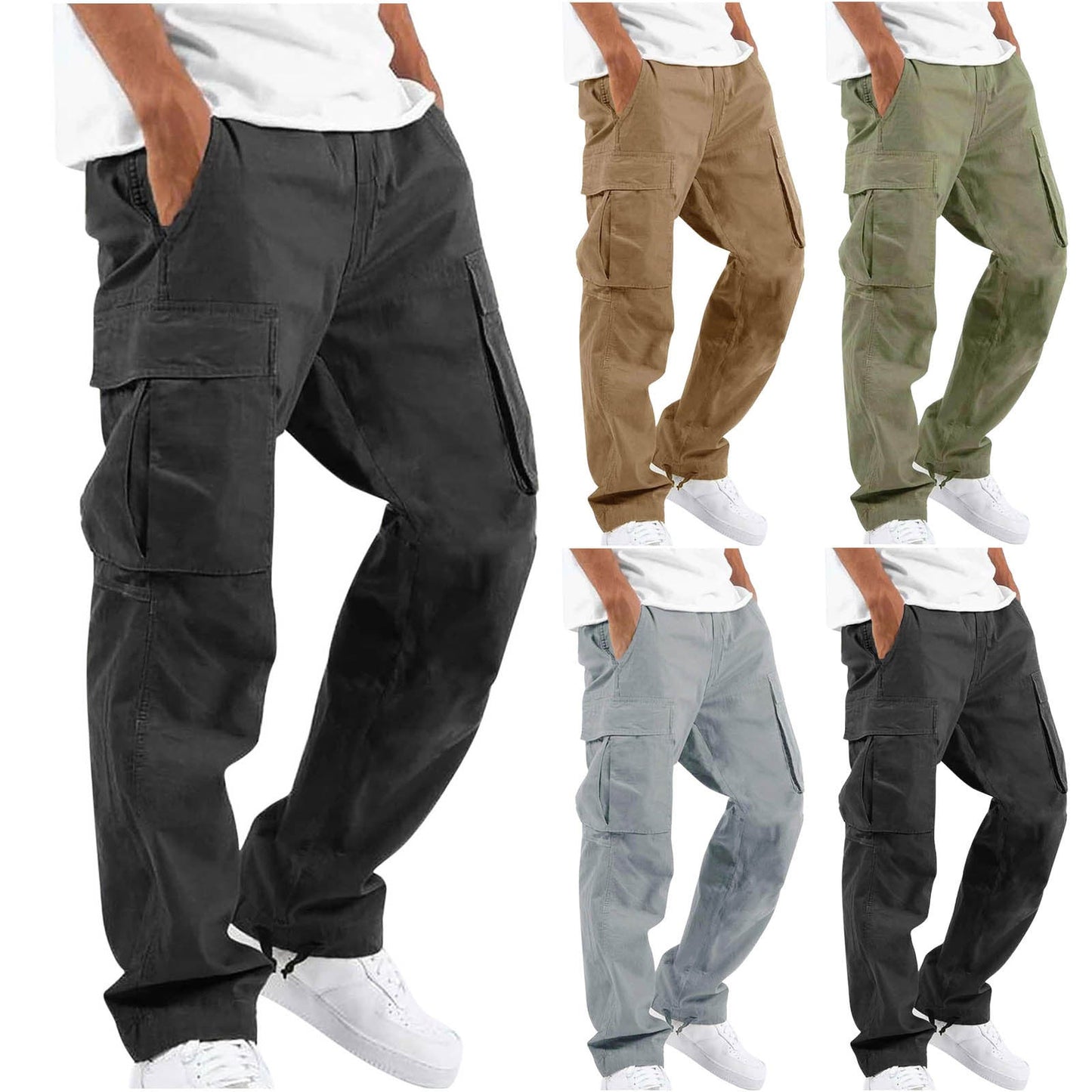 Pantalon Cargo Homme Coupe Ample à Jambes Larges – Pantalon Décontracté en Coton Mélangé