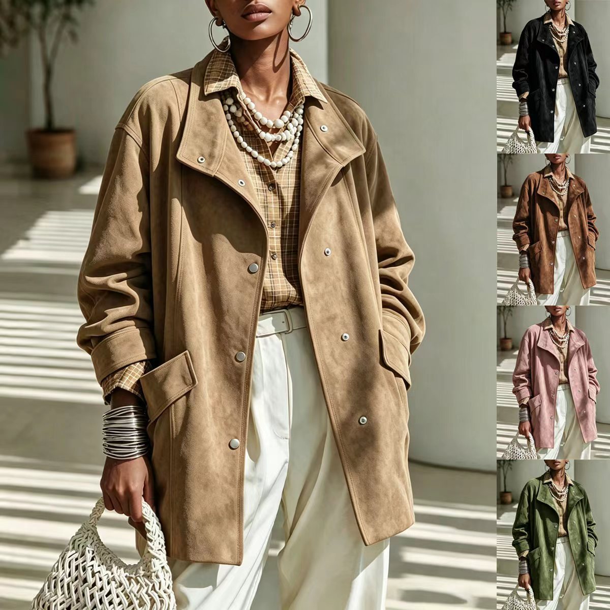 Women's mid-length Mandarin collar coat - Elegant and warm