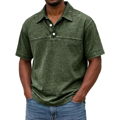 Polo pour hommes élégant couleur unie vintage – Haut à manches courtes