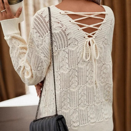 Women's open-knit lace-up top - Delicate and easy to wear