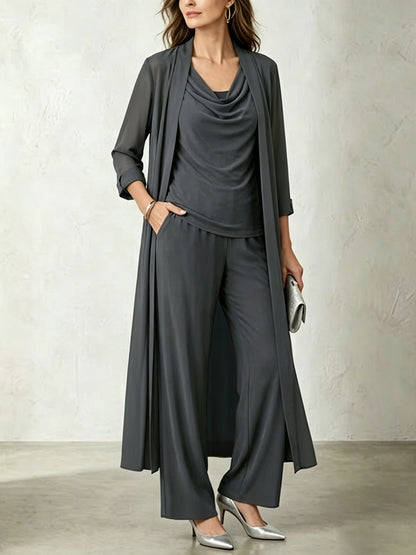 Completo donna 3 pezzi con cardigan lungo e pantaloni