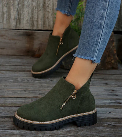 Bottines Confort Femme – Bout Rond avec Plateforme et Fermeture Zippée