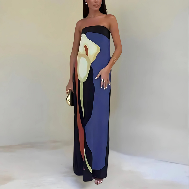Robe De Cocktail Sans Bretelles Femme Silhouette Longue Élégante