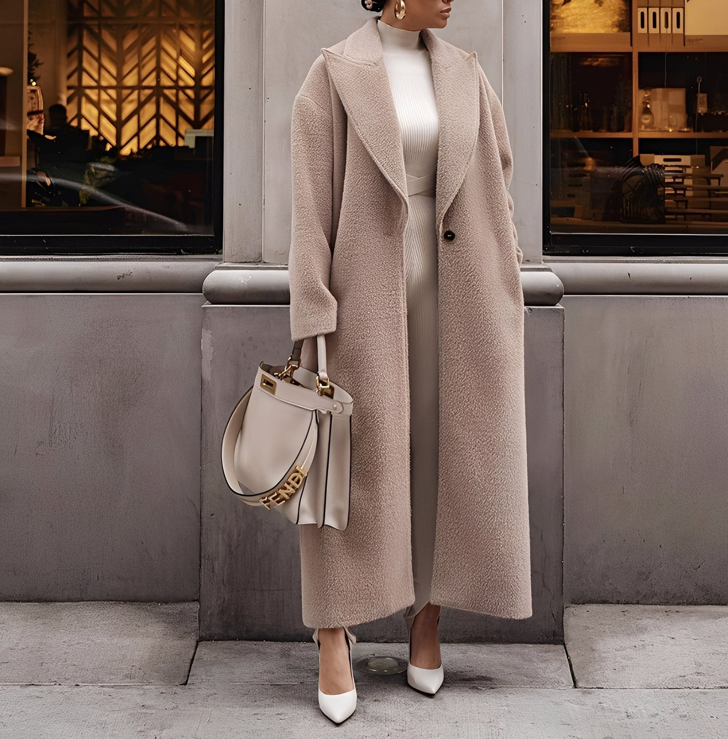 Manteau Long Oversize Élégant pour Femmes – Veste en Faux Laine Unie à Bouton Unique
