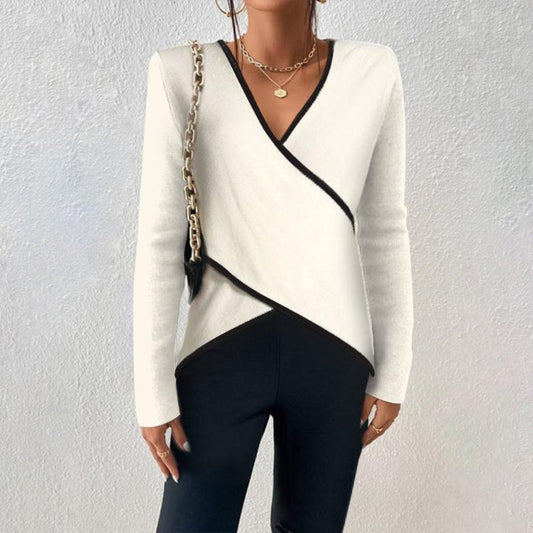 Pull croisé avec bordure contrastante pour femme