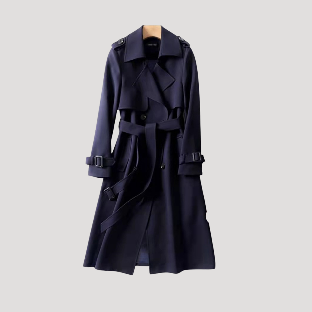 Gabardina femenina entallada con cinturón y doble botonadura – estilo elegante atemporal