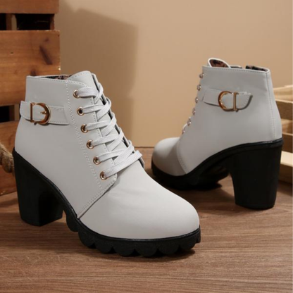 Bottes Courtes Femme Chic à Lacets – Style Confort avec Boucle Métallique