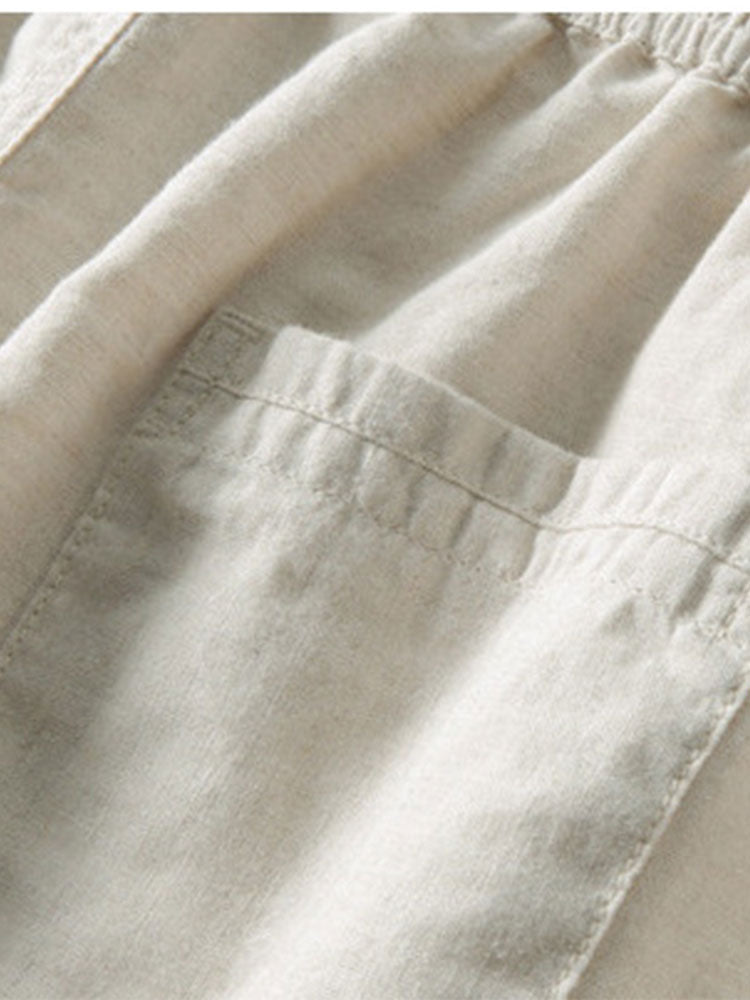 Ensemble Homme Été Coton Lin – Chemise Manches Courtes et Pantalon Décontracté
