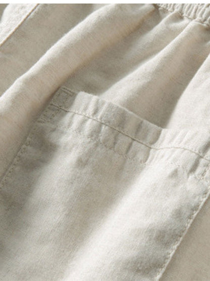 Ensemble Homme Été Coton Lin – Chemise Manches Courtes et Pantalon Décontracté