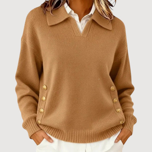 Pull Maille Femme Manches Longues – Col et Boutonné Élégant Classique
