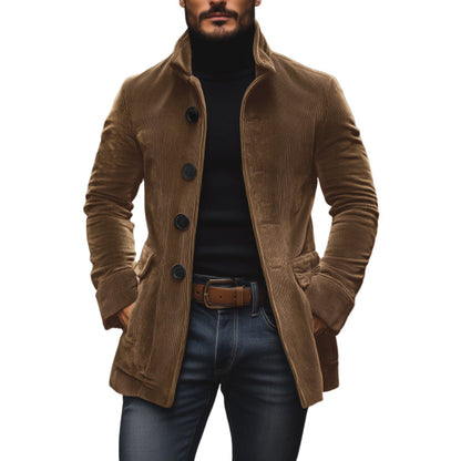 Manteau court ajusté en velours côtelé à col montant pour homme