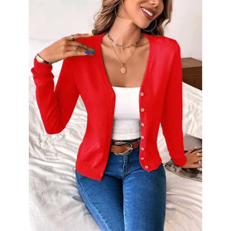 Gilet élégant à col V ajusté pour femme – Tricots boutonné