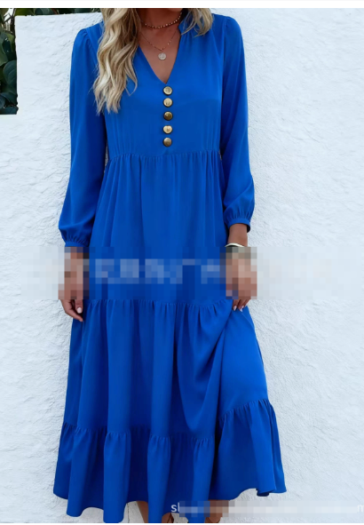 Robe Midi Femme à Manches Longues et Col Rond – Élégante et Flatteuse