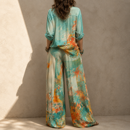 Ensemble femme imprime floral pantalon ample - Chic et raffine