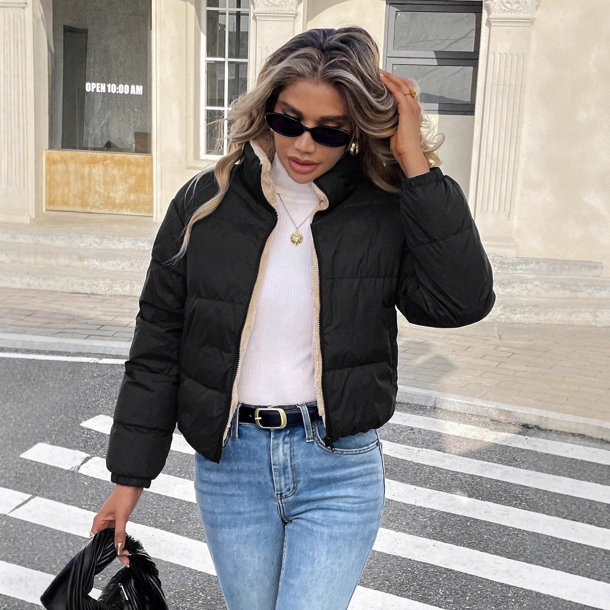 Manteau femme reversible a capuche - Chaud et pratique