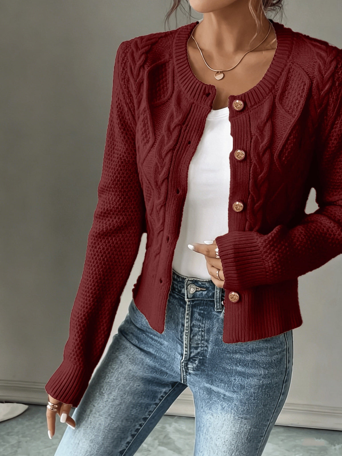 Cárdigan de punto trenzado para mujer con botones - Elegante y suave