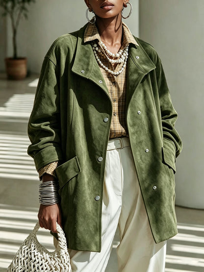 Women's mid-length Mandarin collar coat - Elegant and warm