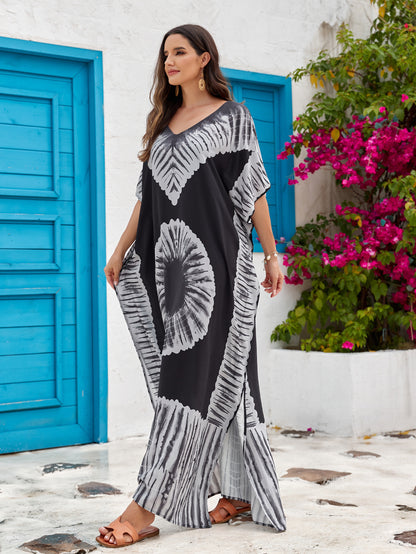 Vestido largo estampado para mujer con cuello en V - Ligero y veraniego