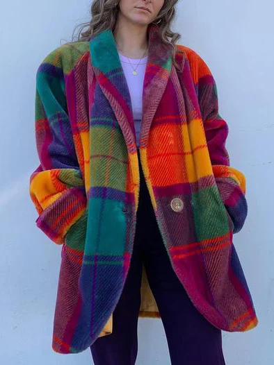 Manteau Oversize à Carreaux Multicolores pour Femmes – Veste Hivernale Coupe Relax