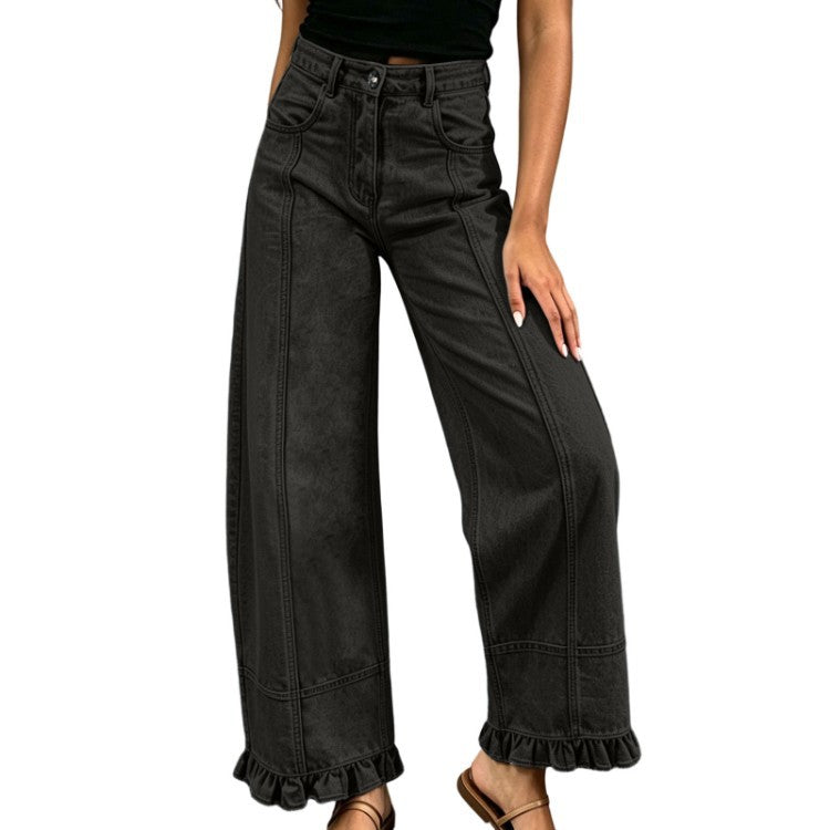 Pantalon en jean ample à jambes larges pour femme – Jean décontracté et élégant à taille haute, idéal pour un look urbain au quotidien