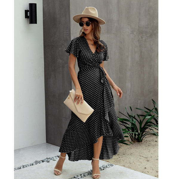 Robe Cache-Cœur Florale Élégante pour Femme – Style Estival à Volants
