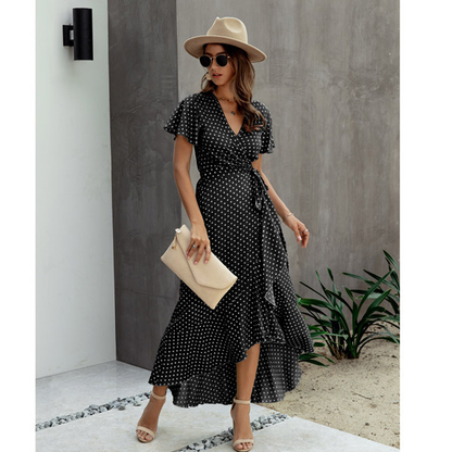 Robe Cache-Cœur Florale Élégante pour Femme – Style Estival à Volants