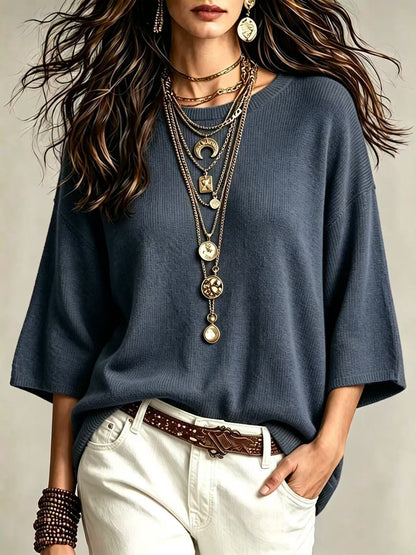 Jersey holgado de mujer - Con mangas anchas y cuello redondo