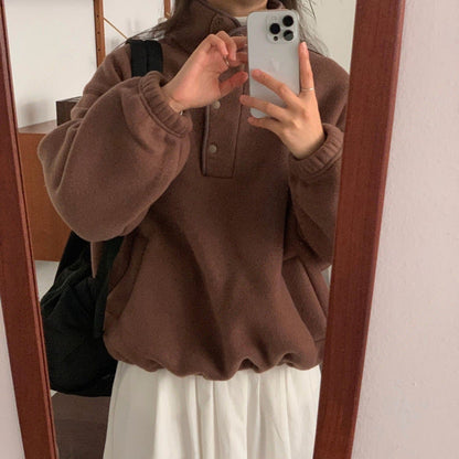 Pull Polaire Doux à Col Montant pour Femme – Sweat d’Hiver Épais et Confortable