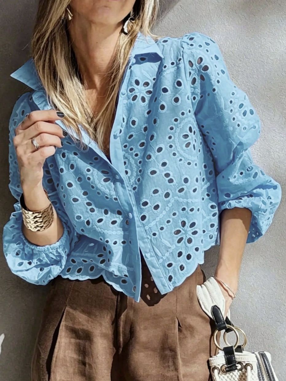 Chemisier femme court brode ajoure - Leger et elegant
