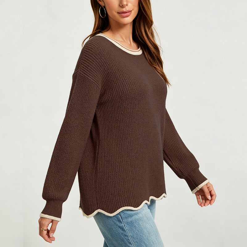 Pullover da donna in maglia ampia con scollo rotondo - Versatile e facile da indossare