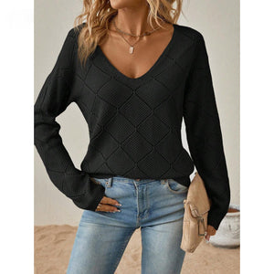 Women's solid-color sweater with puff sleeves - Soft and feminine